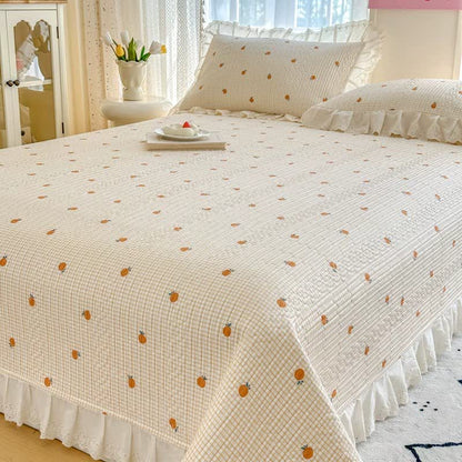 Ruffled Edge Orange Print Cotton Coverlet - image 3