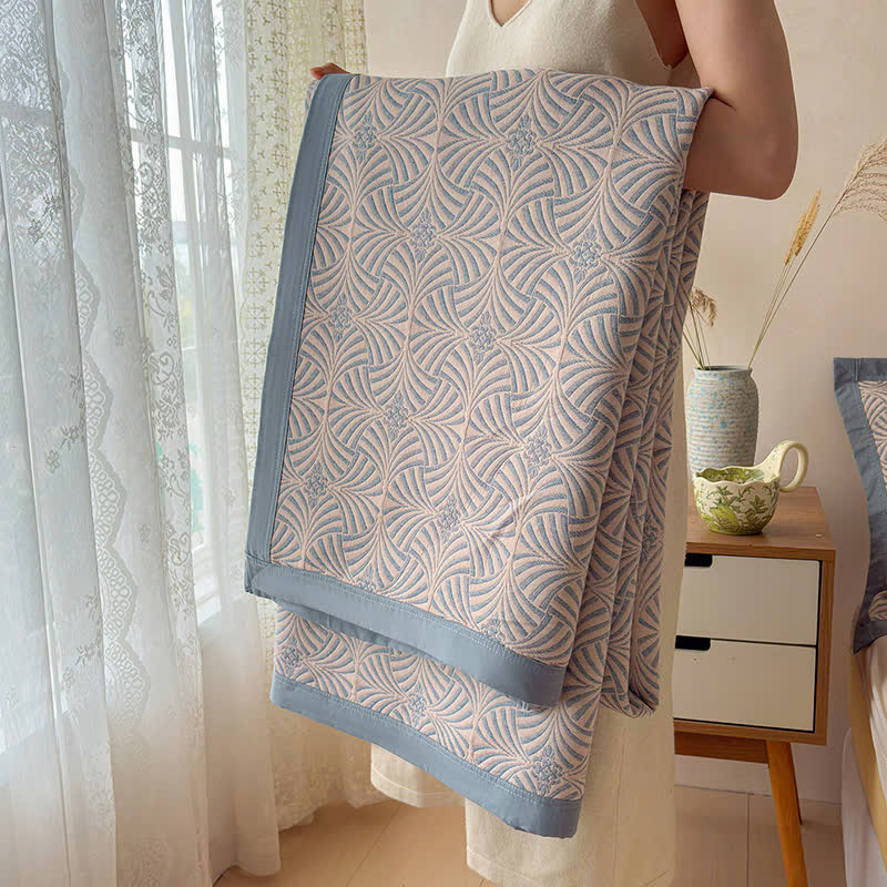 Jacquard Reversible 3-layer Geometric Blanket Quilt - image 9