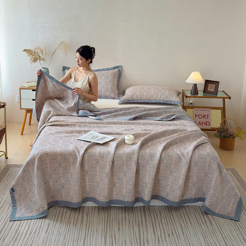 Jacquard Reversible 3-layer Geometric Blanket Quilt - image 1