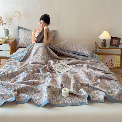 Jacquard Reversible 3-layer Geometric Blanket Quilt - image 7