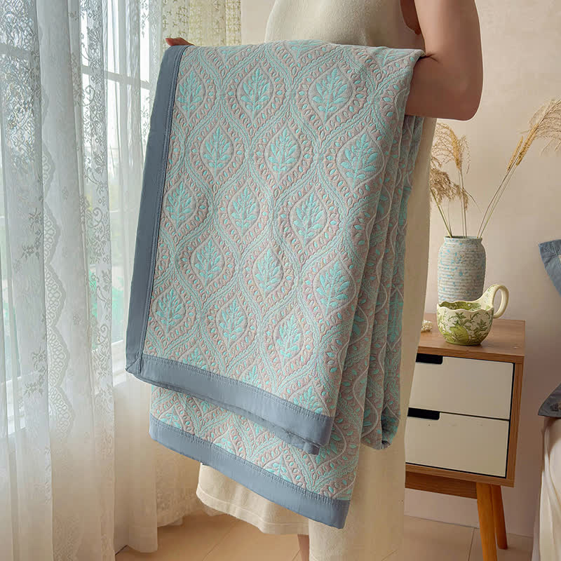 Botanical Leaves Cotton Gauze Bedspread Quilt - image 9