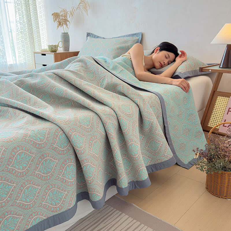 Botanical Leaves Cotton Gauze Bedspread Quilt - 2PCS Pillowcases - 19" x 29" - image 0