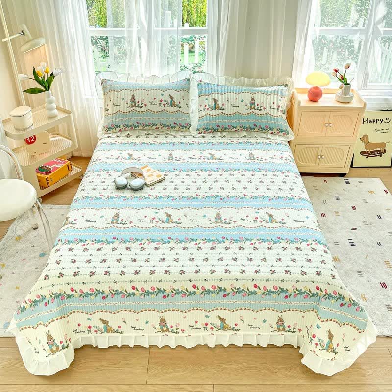 Floral Bunny Print Cotton Twill Coverlet - 2PCS Pillowcases - 19" x 29" - image 0