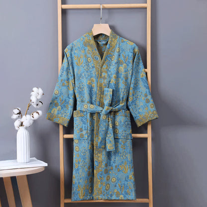 Blue Cotton Floral Kimono Kids Bathrobe - image 2