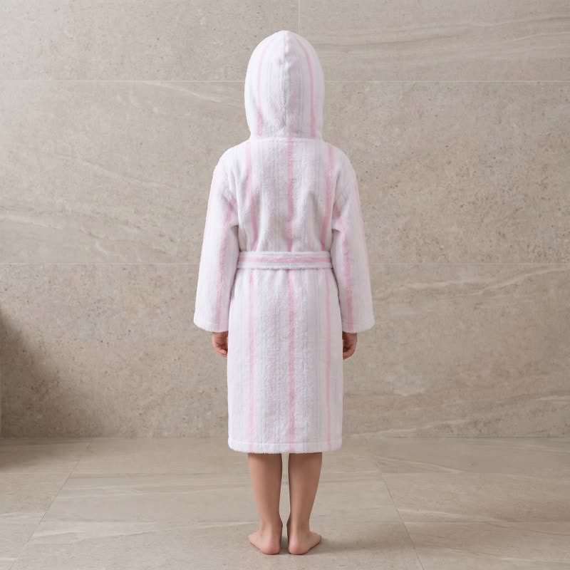 Pink Stripe Cotton Kids Hooded Bathrobe - image 2