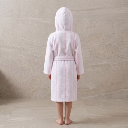 Pink Stripe Cotton Kids Hooded Bathrobe - image 2