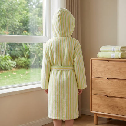 Soft Green Stripe Cotton Bathrobe For Kids - image 2