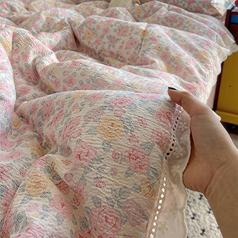 Blush Rose Ruffle Lace Summer Bedding Set - image 3