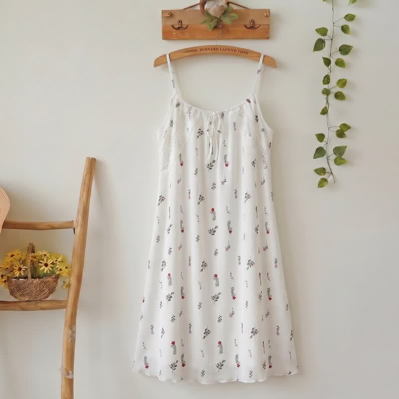 White Floral Sleeveless Lounge Slip Dress - White - L - image 0