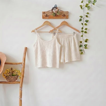 Beige Jacquard Cami Shorts pajama Set - image 2