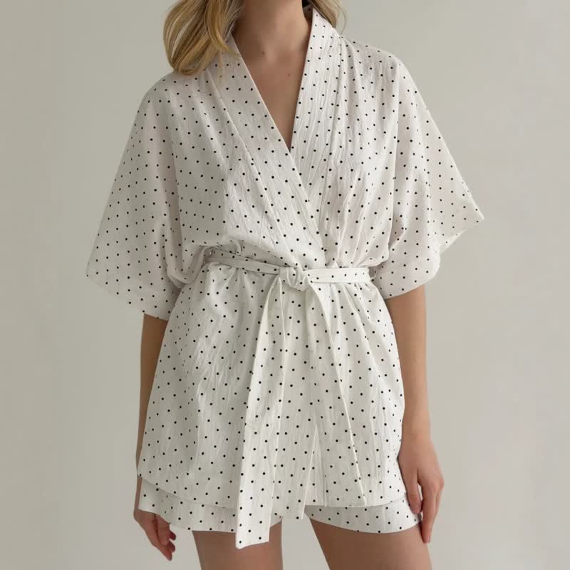 Polka Dot Cotton Kimono Pajama Set - image 0