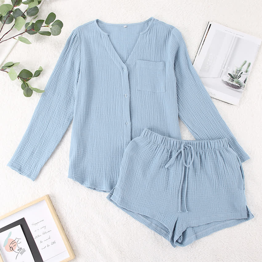 Long Sleeve Top & Shorts Pajama Set - image 1