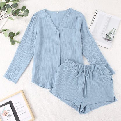 Long Sleeve Top & Shorts Pajama Set - image 1