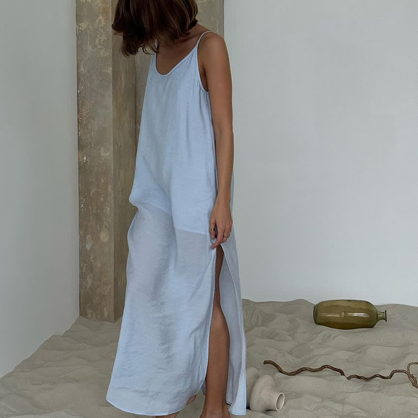 Solid Color Side Slit Lounge Dress - image 1