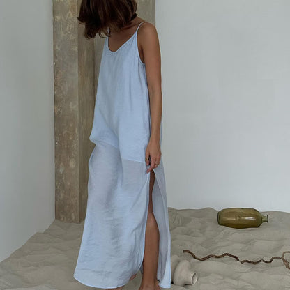 Solid Color Side Slit Lounge Dress - image 1