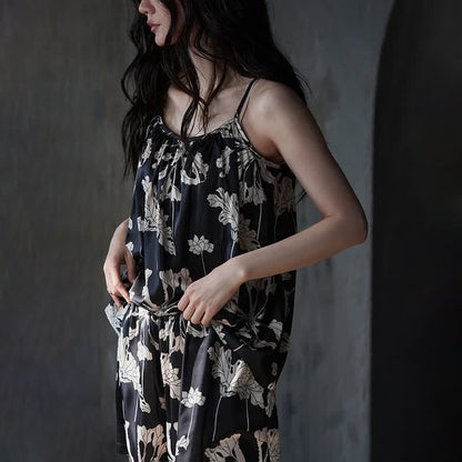 Black Floral Cami Shorts Pajama Set - image 5