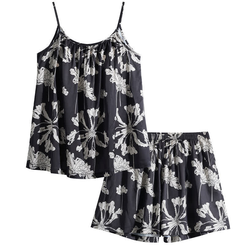 Black Floral Cami Shorts Pajama Set - image 6