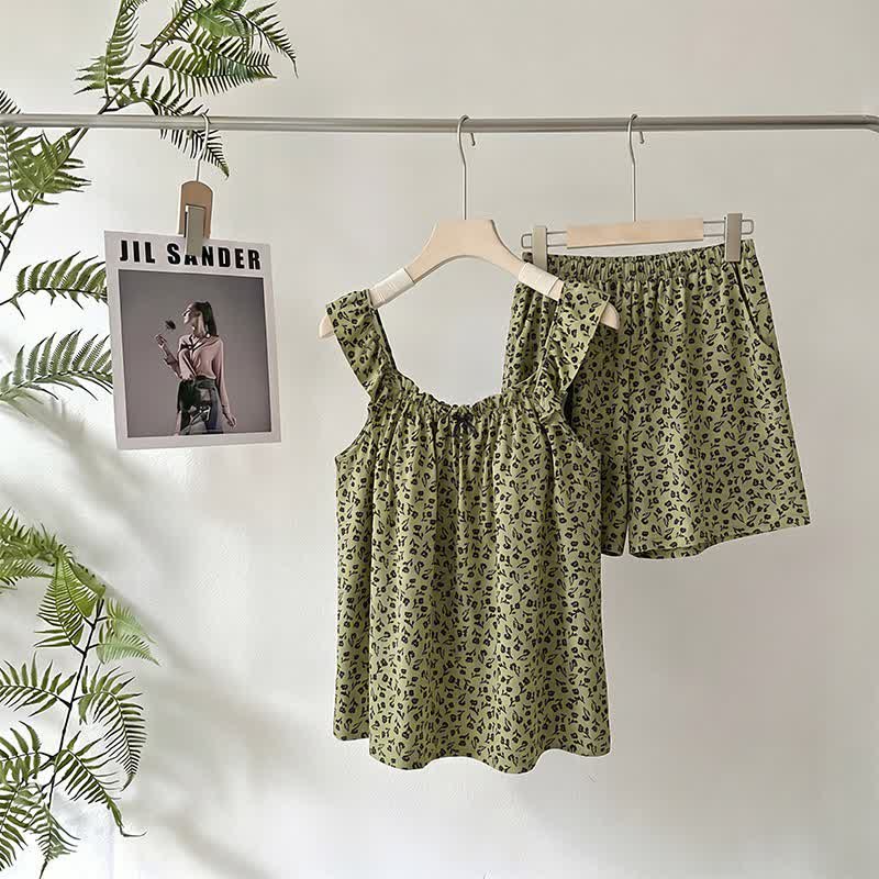 Olive Floral Ruffle Cami Pajama Set - Green - XXL - image 0