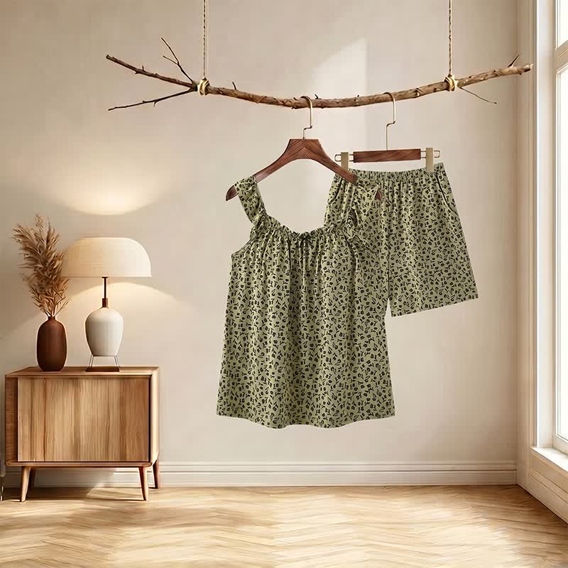 Olive Floral Ruffle Cami Pajama Set - image 3