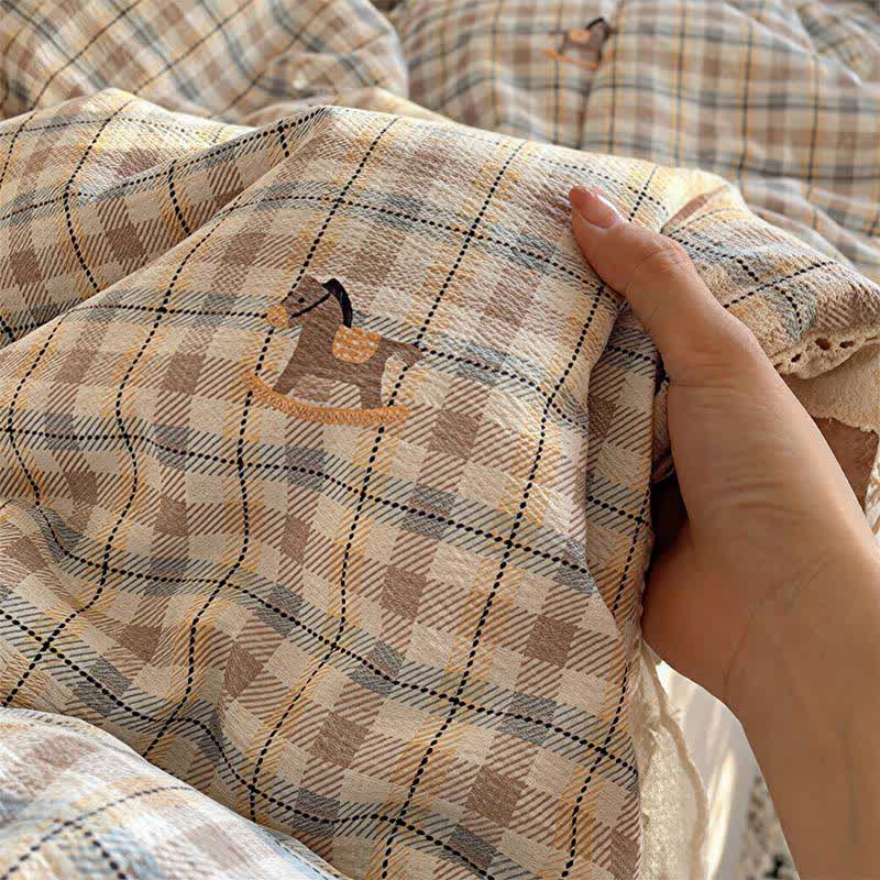 Brown Plaid Ruffle Lace Summer Bedding Set - image 3