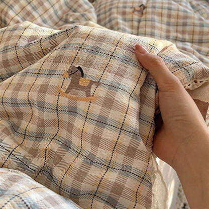 Brown Plaid Ruffle Lace Summer Bedding Set - image 3