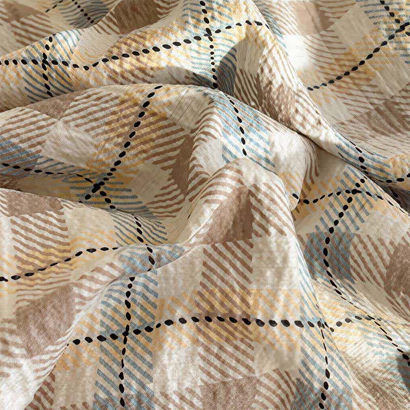 Brown Plaid Ruffle Lace Summer Bedding Set - image 2