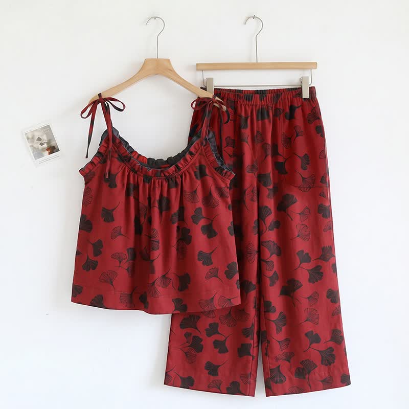 Ginkgo Cami Top & Pants Pajama Set - Red & Black - XL - image 16