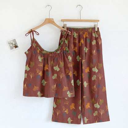 Ginkgo Cami Top & Pants Pajama Set - Wine & Green - XL - image 4