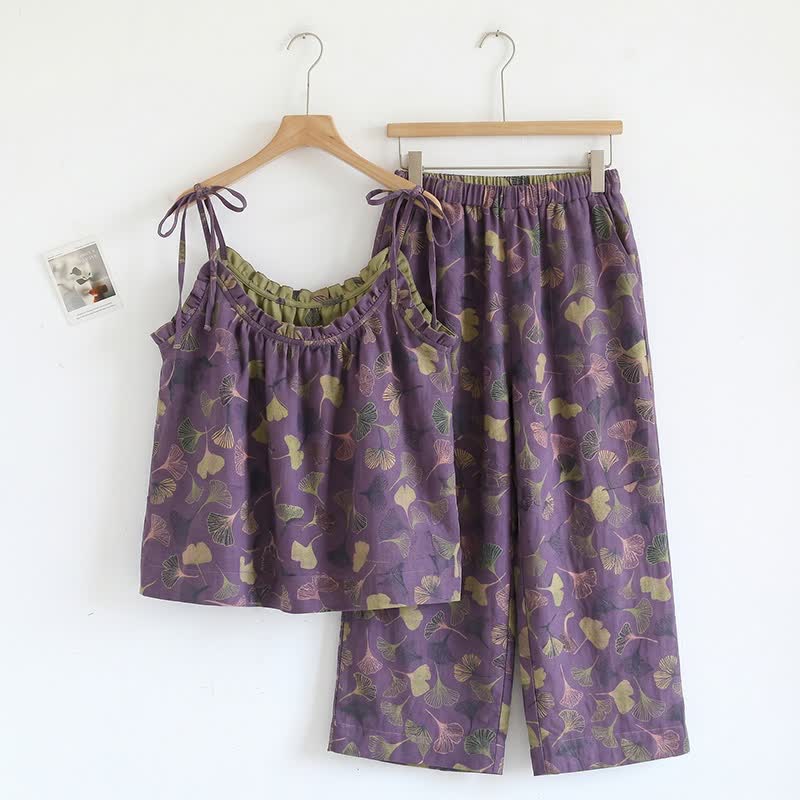Ginkgo Cami Top & Pants Pajama Set - Purple & Green - XL - image 0