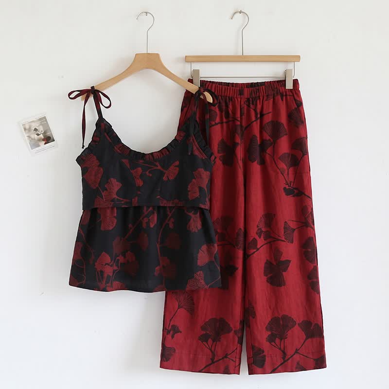 Elegant Ginkgo Cami Cotton Pajama Set - image 5