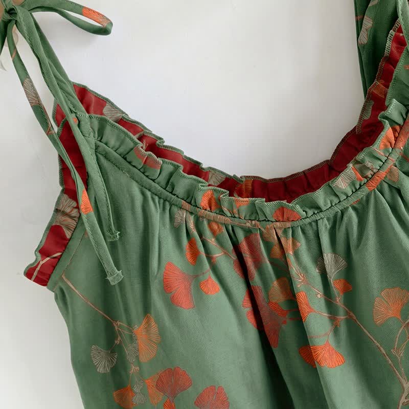 Ginkgo Leaf Cami Ruffled Pajama Set - image 6