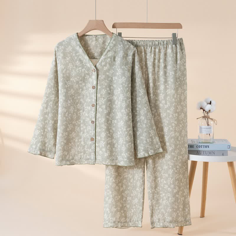 Soft Floral Cotton Button Front Pajamas - image 3