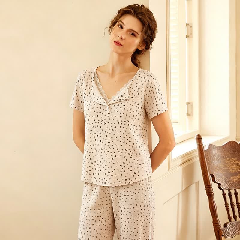 Soft Leopard Print Lace Trim Pajamas - image 5