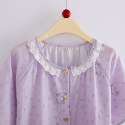 Purple Bunny & Floral Cotton Loungewear Set(3PCS) - image 3