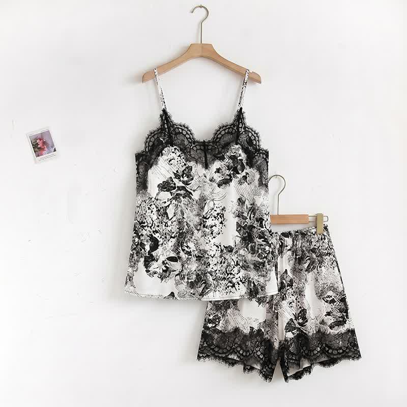 Vintage Floral Lace Cami & Shorts Set - image 1