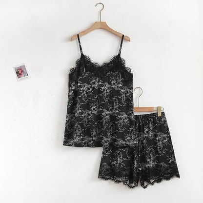 Black Floral Lace Cami Lounge Set - image 1