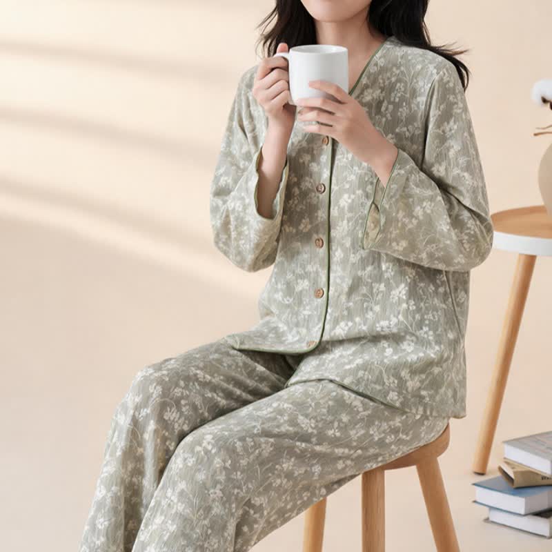 Soft Floral Cotton Button Front Pajamas - image 5