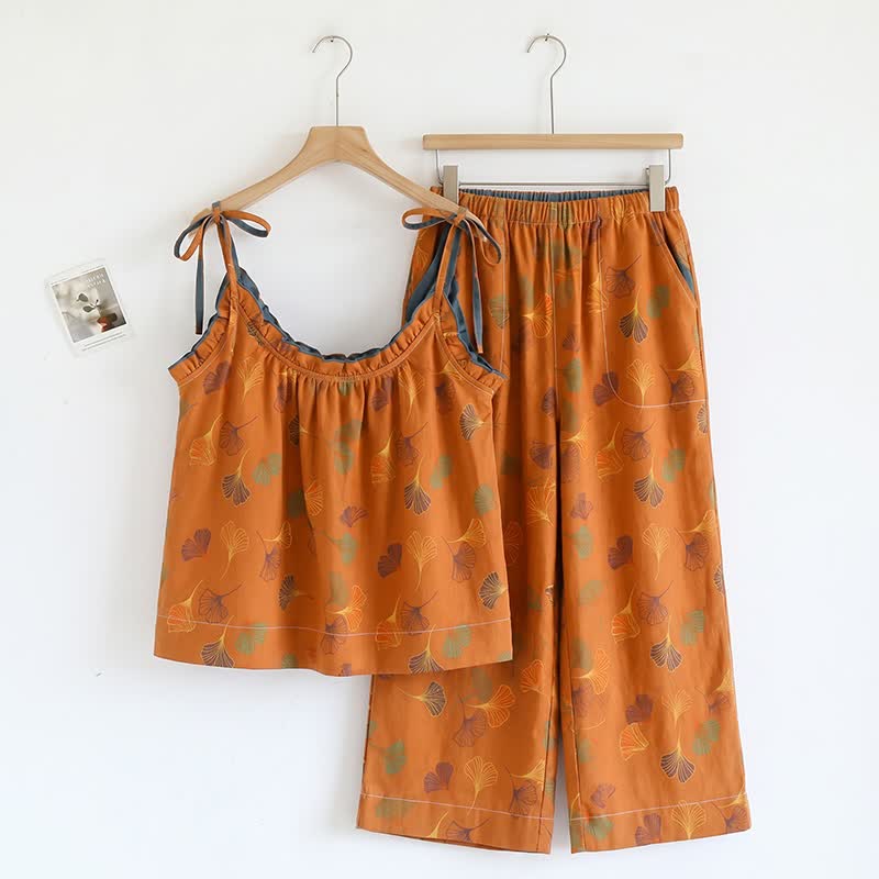 Ginkgo Cami Top & Pants Pajama Set Blue Ginkgo Garden - Orange & Blue - XL - image 8