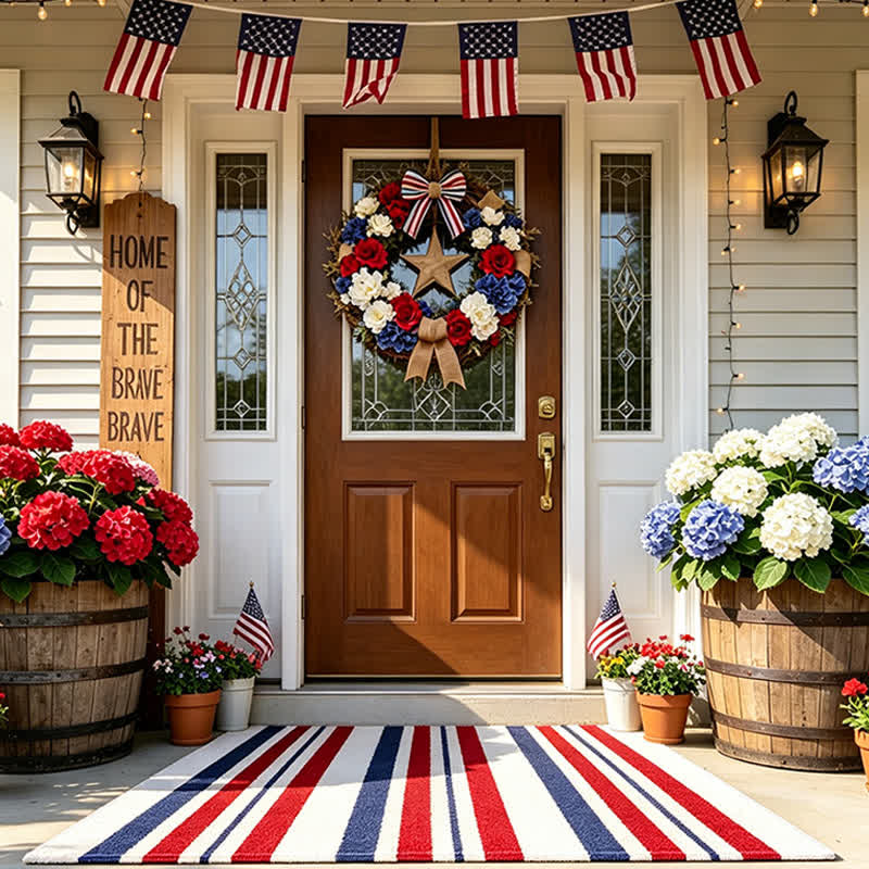 Patriotic Americana Stripe Outdoor Rug - Red & White & Blue - A - 31" x 47" - image 0
