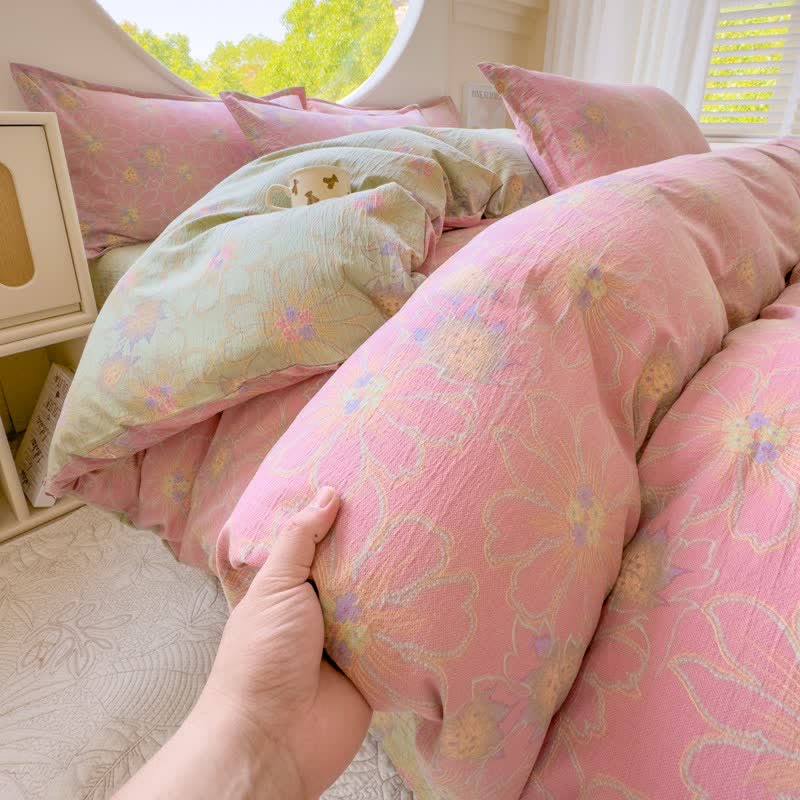 Pastel Floral Cotton Double Gauze Bedding(4PCS) - image 1