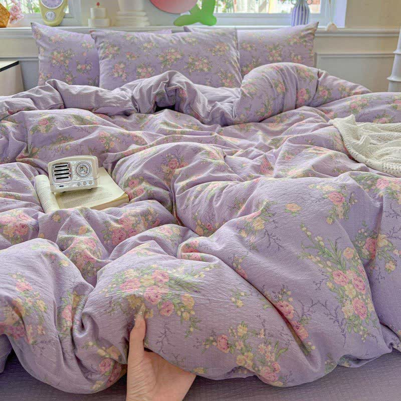 Dusty Purple Rose Cotton Gauze Bedding(4PCS) - image 4