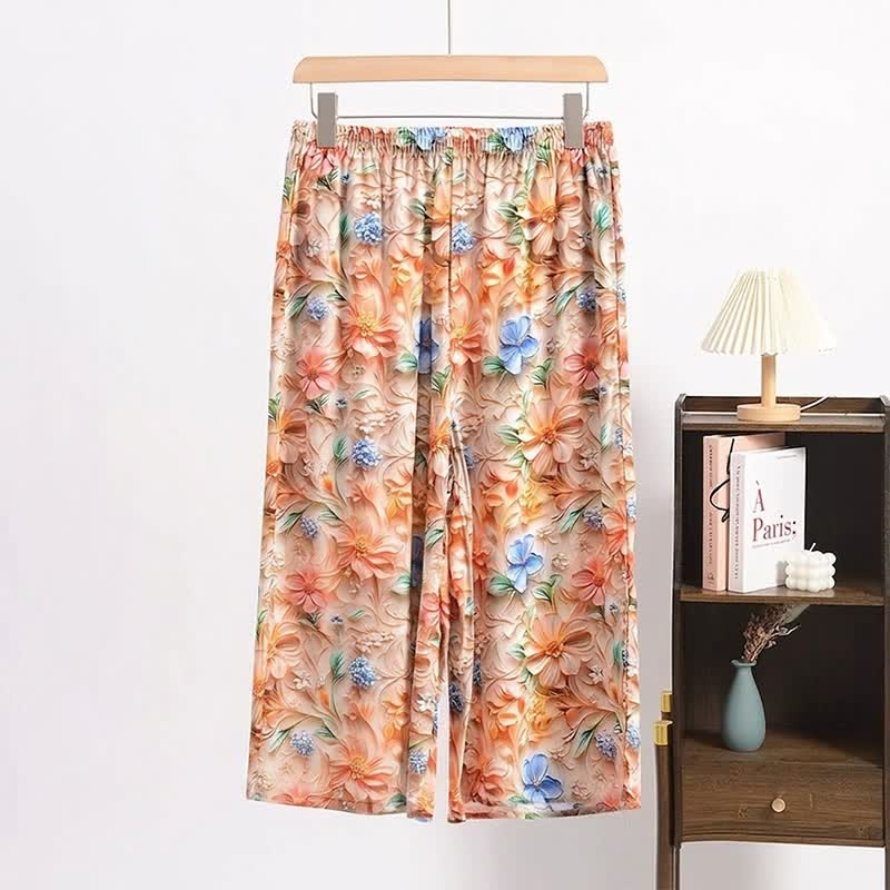 Vintage Botanical Print Cropped Pajama Pants - Orange - 6XL - image 0