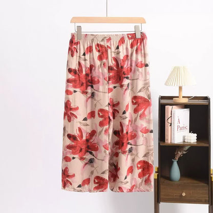 Red Floral Cropped Sleep Pants - image 2