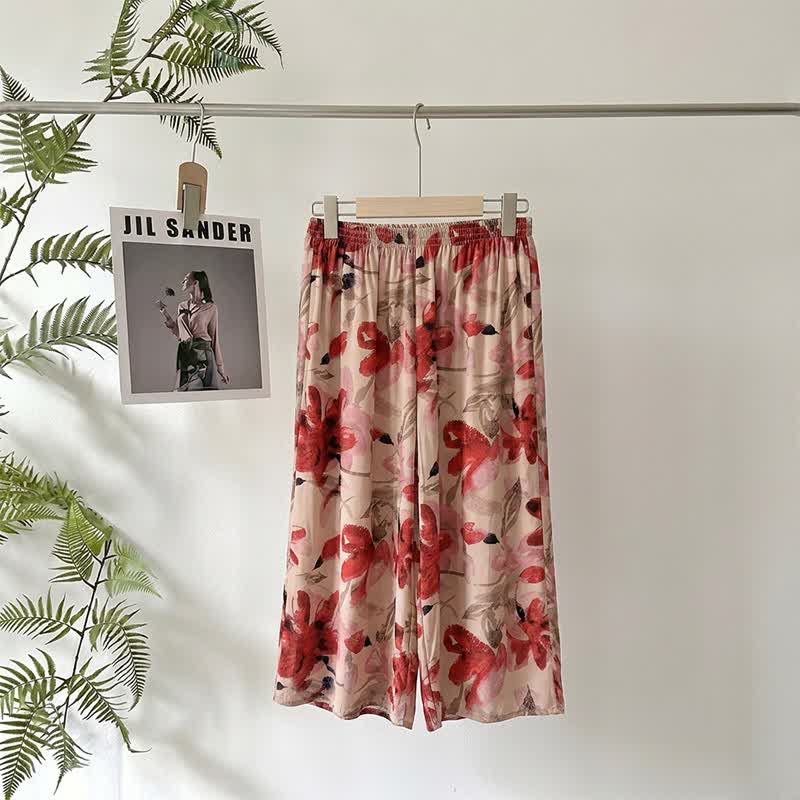 Red Floral Cropped Sleep Pants - image 1