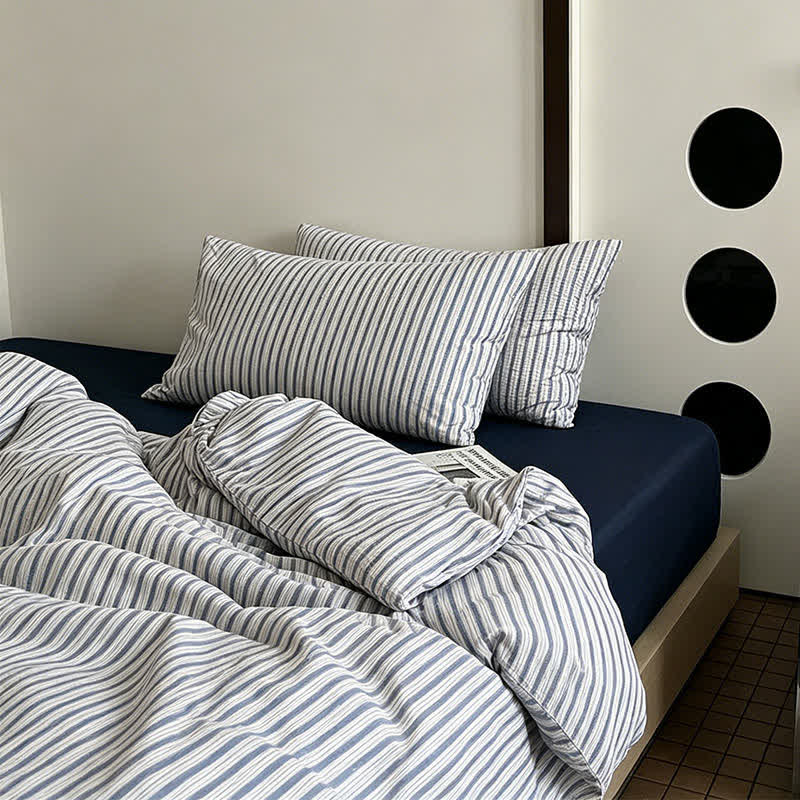 Washed Cotton French Blue Stripe Bedding Set - image 2