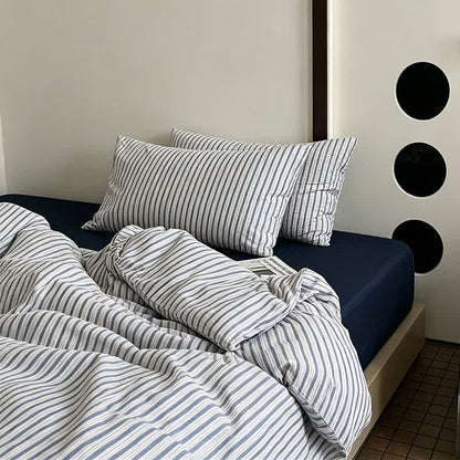 Washed Cotton French Blue Stripe Bedding Set - image 2