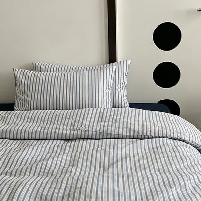 Washed Cotton French Blue Stripe Bedding Set - image 1