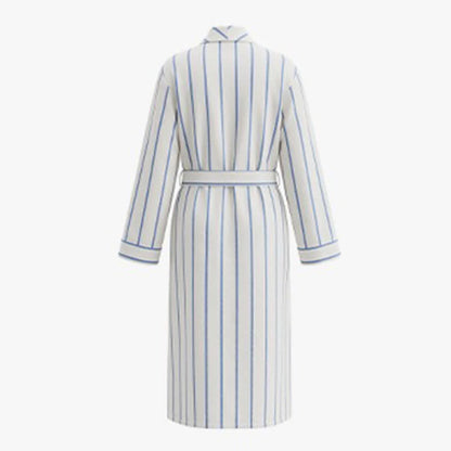 Blue Striped Cotton Long Bathrobe with Belt & Pockets - image 2