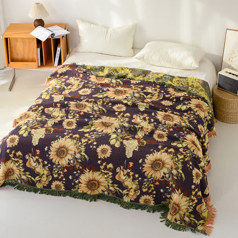 Vintage Sunflower 4-Layer Muslin Blanket Quilt - King - image 0