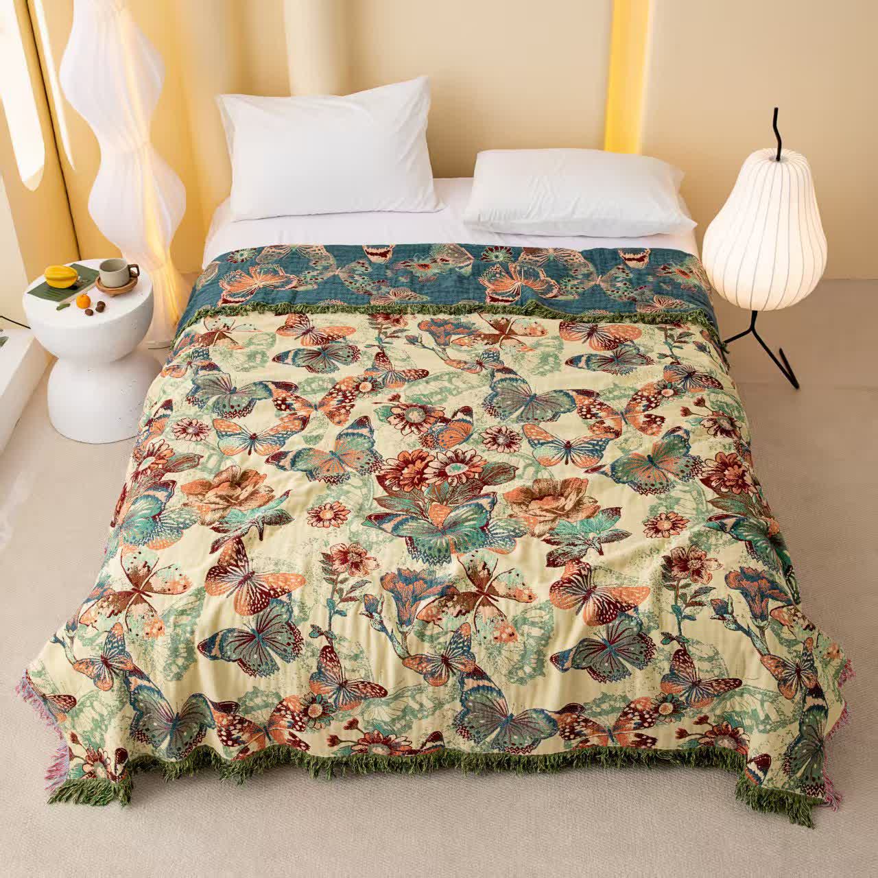 Enchanted Butterfly & Floral Muslin Bedspread Quilt - King - image 0